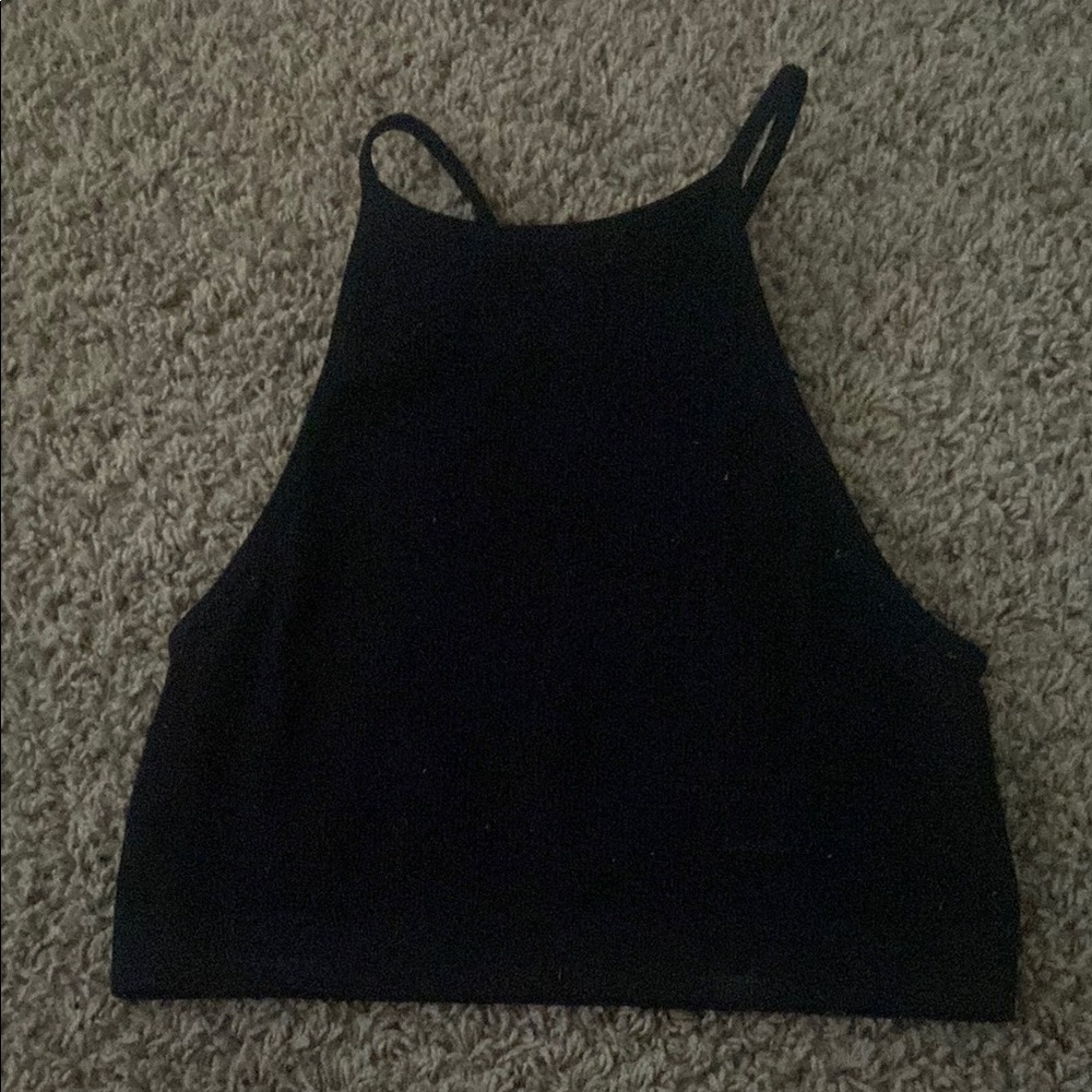 2 Bozzolo Black and Green Fitted Sleeveless Crop Top